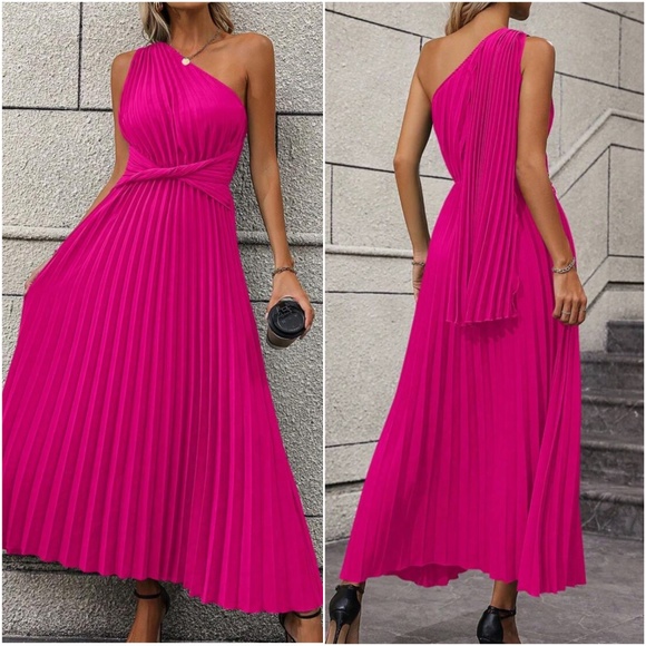 Luxe One Shoulder Pleated Party Evening Wedding Formal Dress - Picture 9 of 9